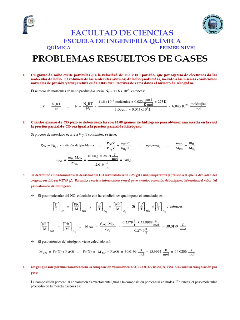 Problemas Resueltos de Gases Químicos | PDF | Gases | Mole (Unidad)