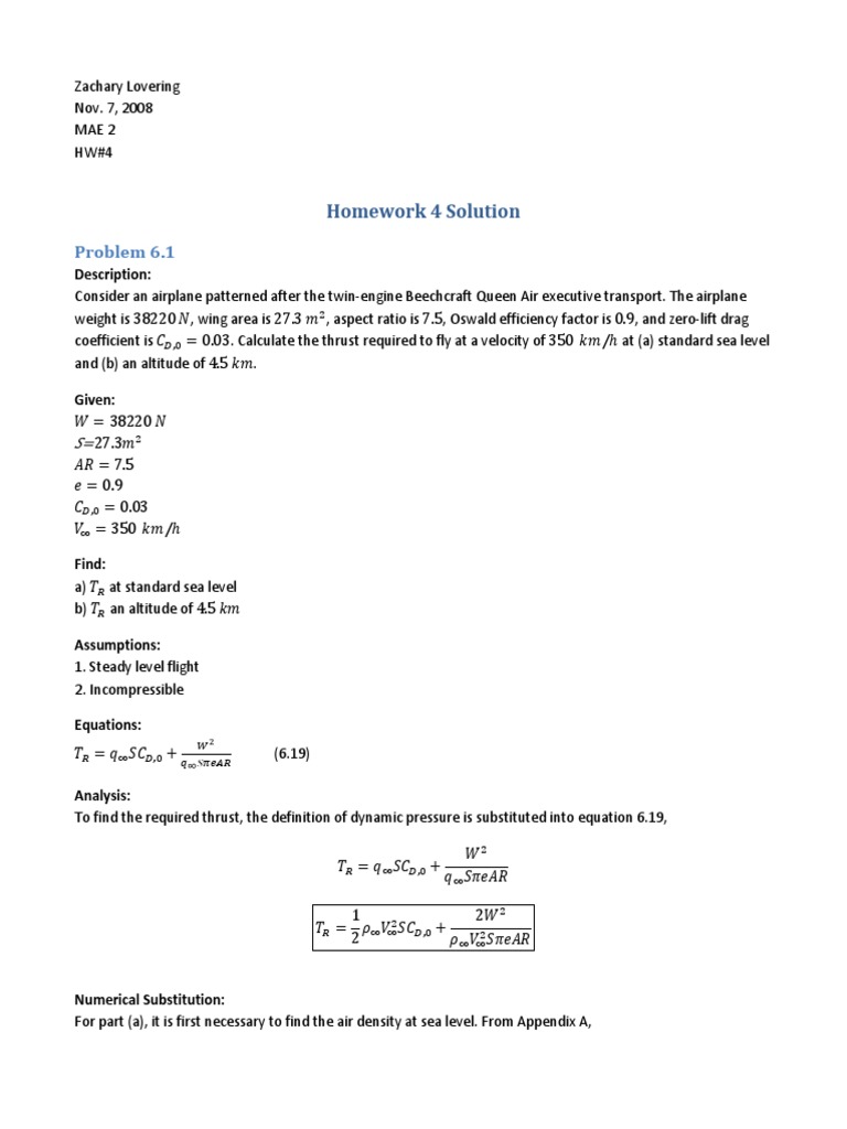 HW4 Solution | PDF | Drag (Physics) | Equations