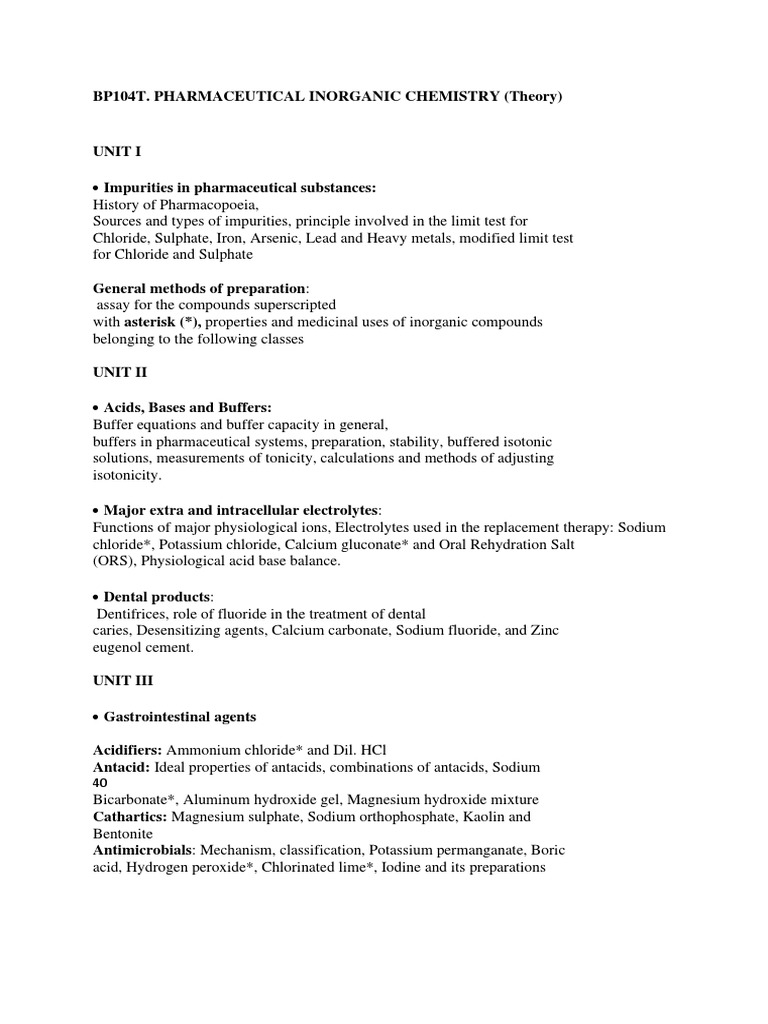 Pharmaceutical Inorganic Chemistry Syllabus | PDF | Sodium | Diet ...