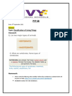 Pyp 6B: Science Topic: Classification of Living Things Classwork