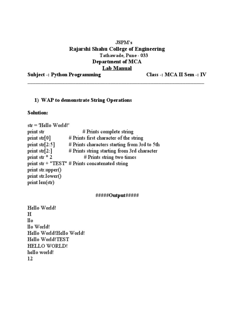 Python Programming Lab Manual | PDF | Area | Filename