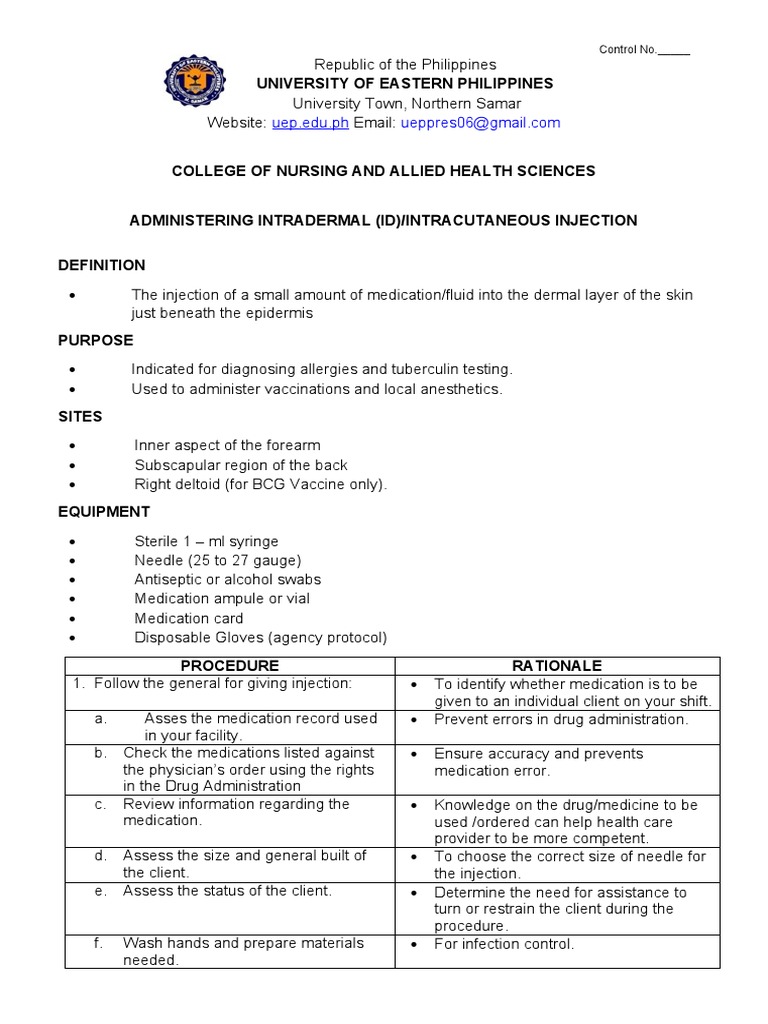 Administering An Intradermal | PDF | Injection (Medicine) | Syringe
