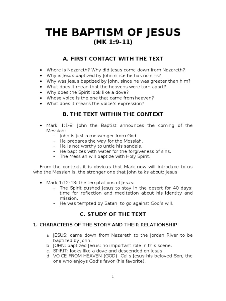 Summary The Baptism of Jesus (Mk 1,911) John The Baptist Gospel