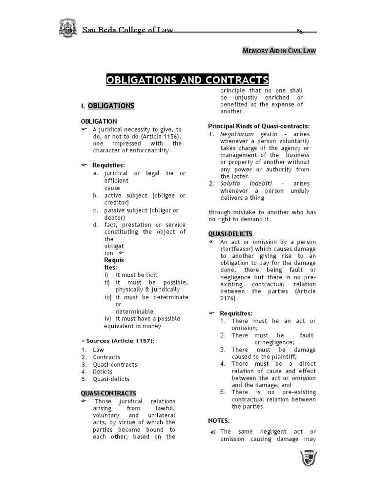 Obligations and Contracts Overview | PDF | Law Of Obligations | Breach ...