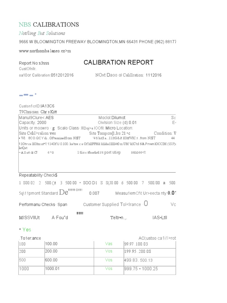 Example Accredited Calibration Certificate Weighing Scale Calibration ...