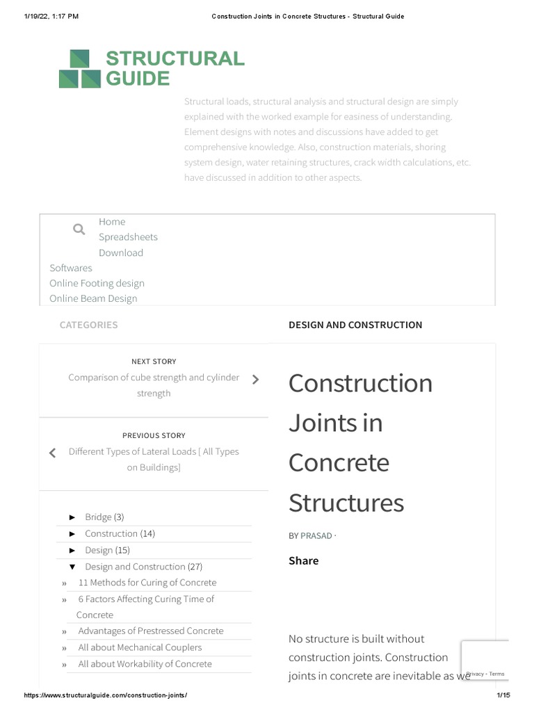 Construction Joints in Concrete Structures Structural Guide PDF