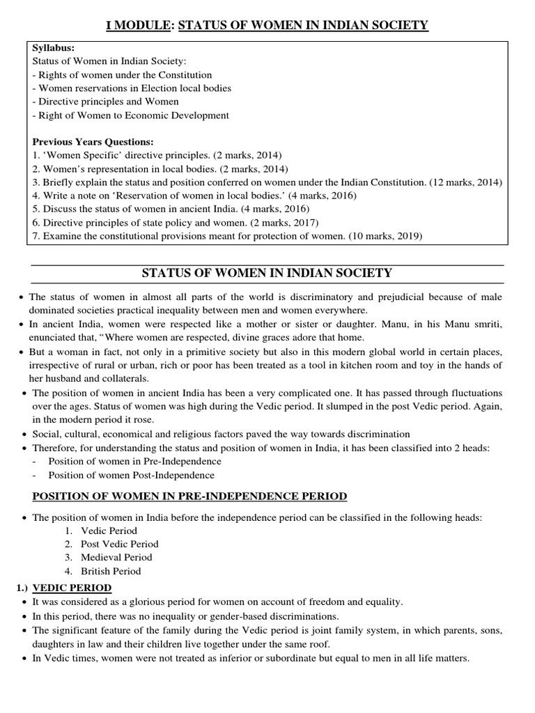 Status of Women in Indian Society | PDF | Marriage | Divorce