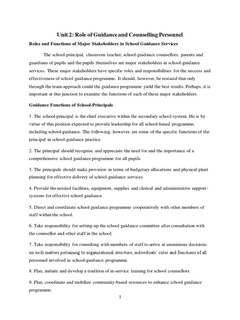 Roles of Stakeholders in School Guidance | PDF | Teachers | School ...
