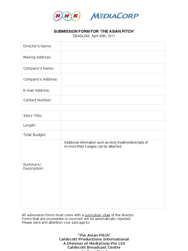 Submission Form for The Asian Pitch | PDF | Career & Growth | Business