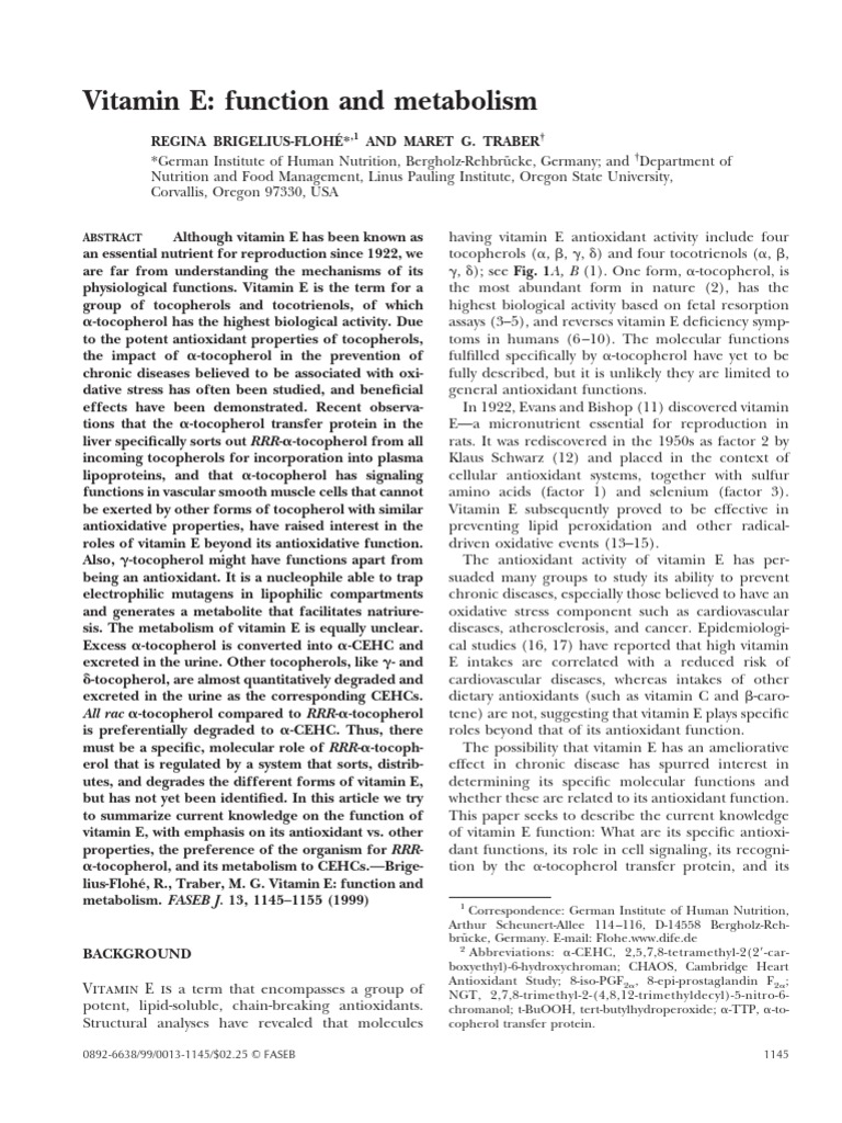 Vitamin e Function and Metabolism PDF