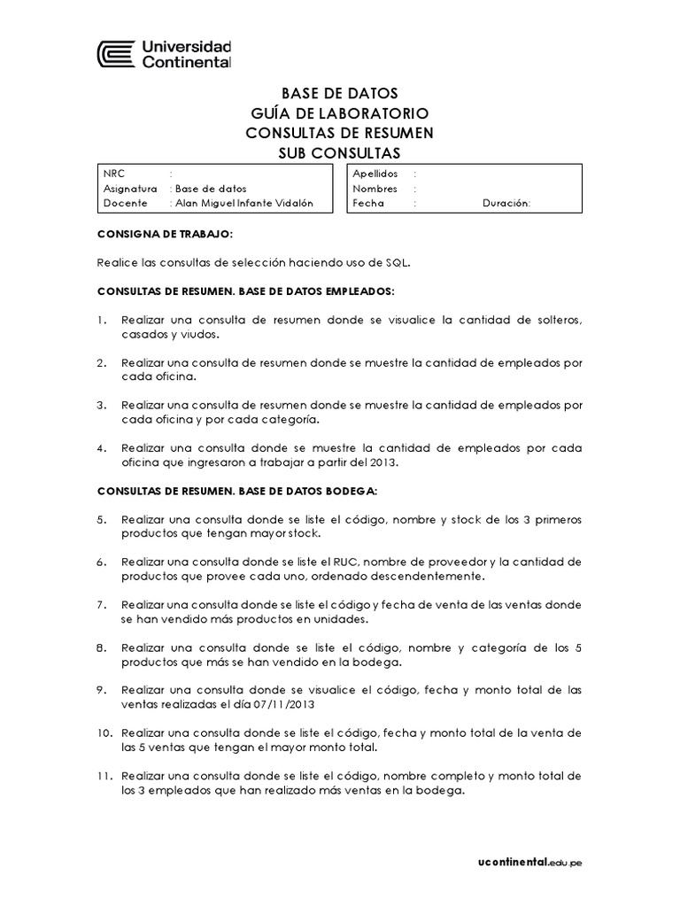Consultas SQL para Base de Datos Empleados y Bodega | PDF