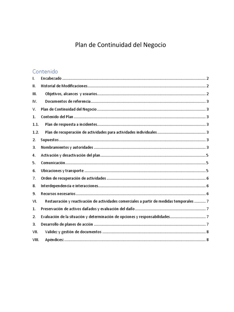 Plan de Continuidad del Negocio | PDF | Bases de datos | Gestión de ...