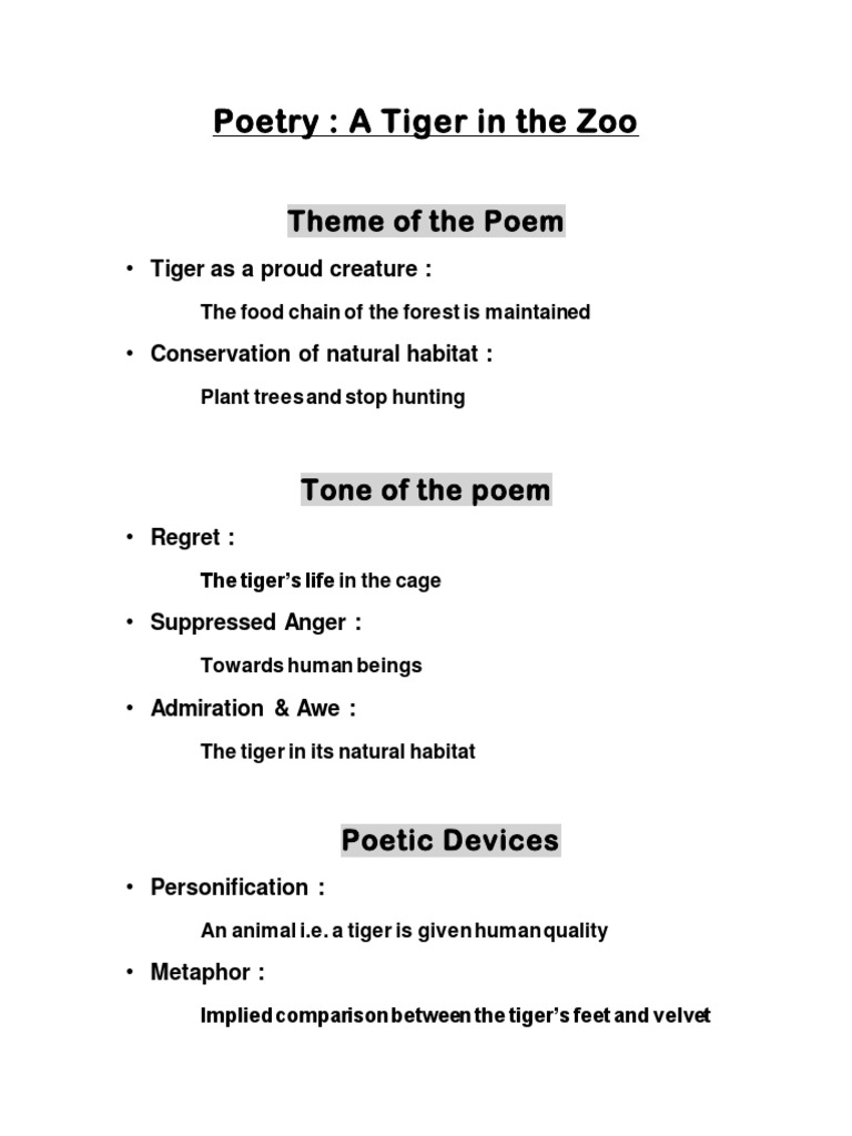 A tiger in the zoo notes pdf tiger poetry