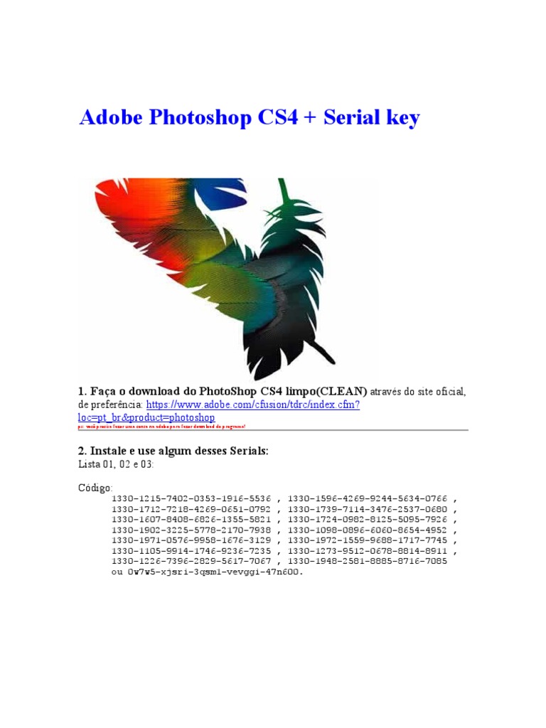 Adobe Photoshop CS4 + Serial Key | PDF | Adobe Photoshop | Adobe