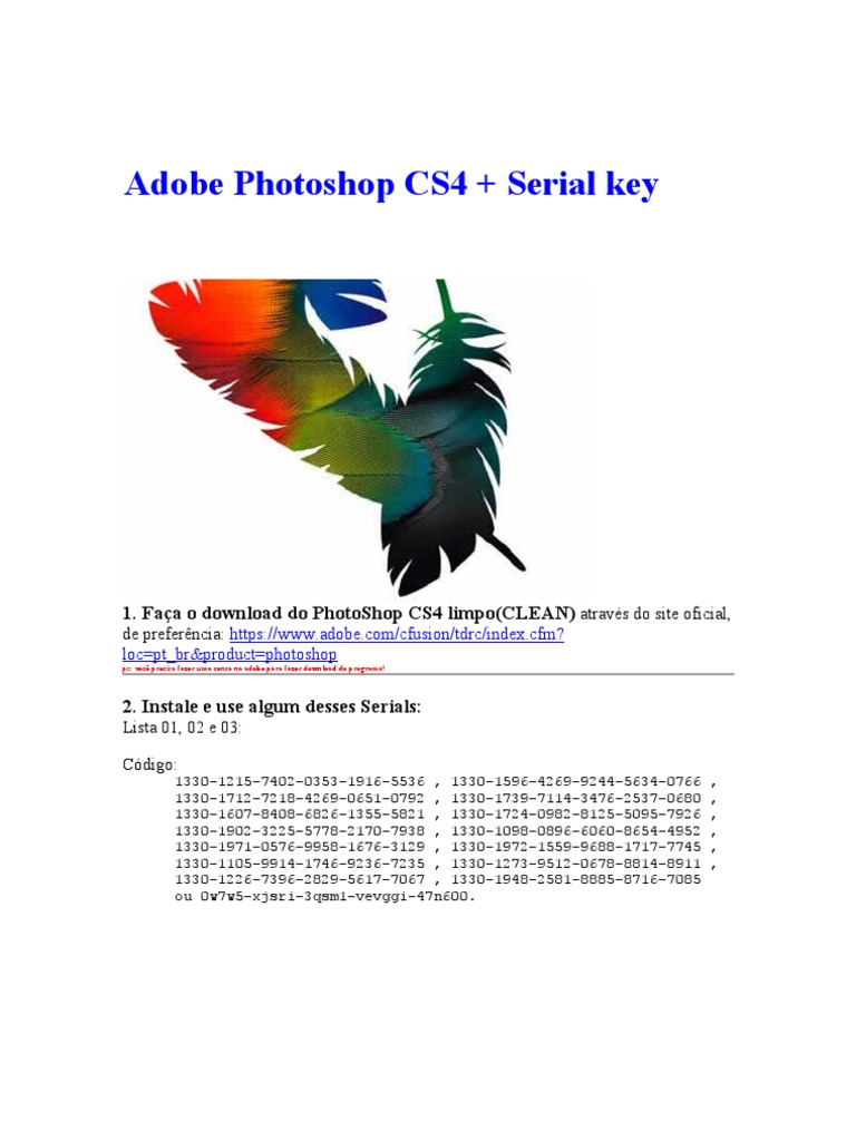 Adobe Photoshop CS4 + Serial Key | PDF | Adobe Photoshop | Adobe ...