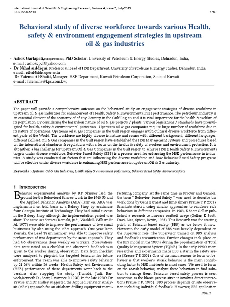 Behavioral Study of Diverse Workforce Towards Various Health Safety