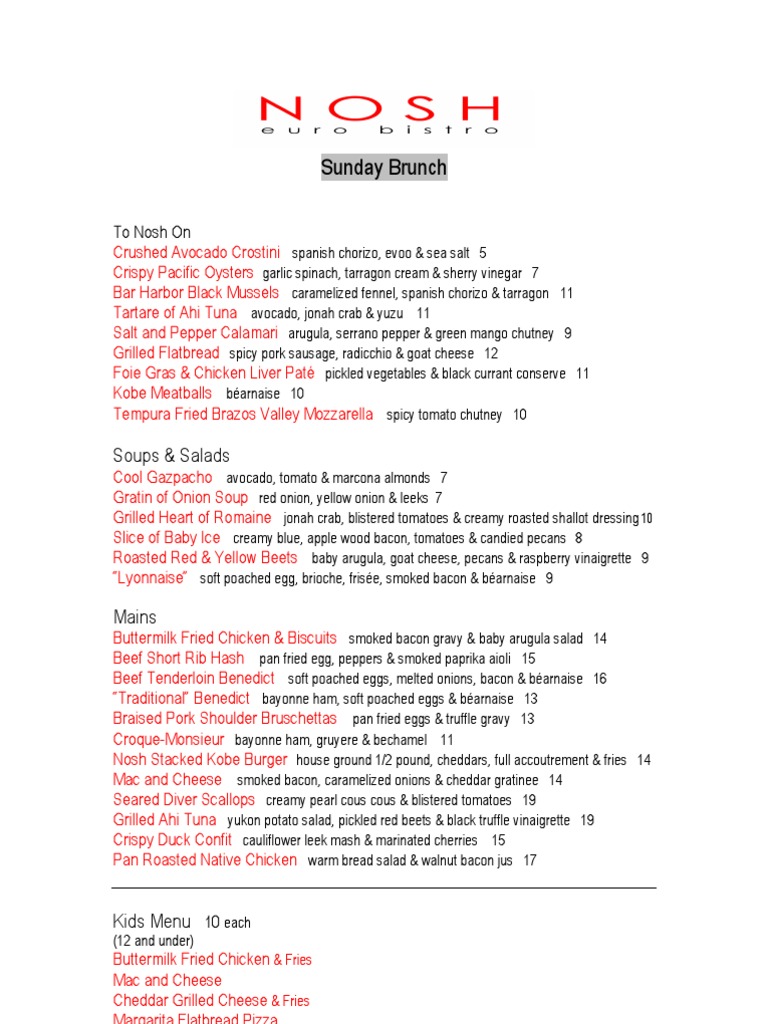 Sunday Brunch Menu Highlights | PDF | Cooking, Food & Wine | Wellness