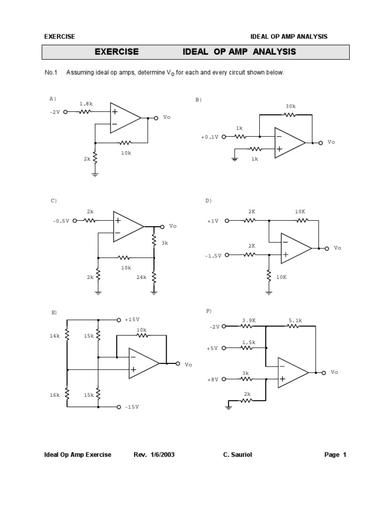 Ideal Op Amp Analysis Exercises | PDF | Operational Amplifier | Amplifier