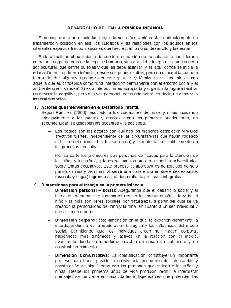 Desarrollo Integral en la Primera Infancia | PDF | Desarrollo cognitivo ...