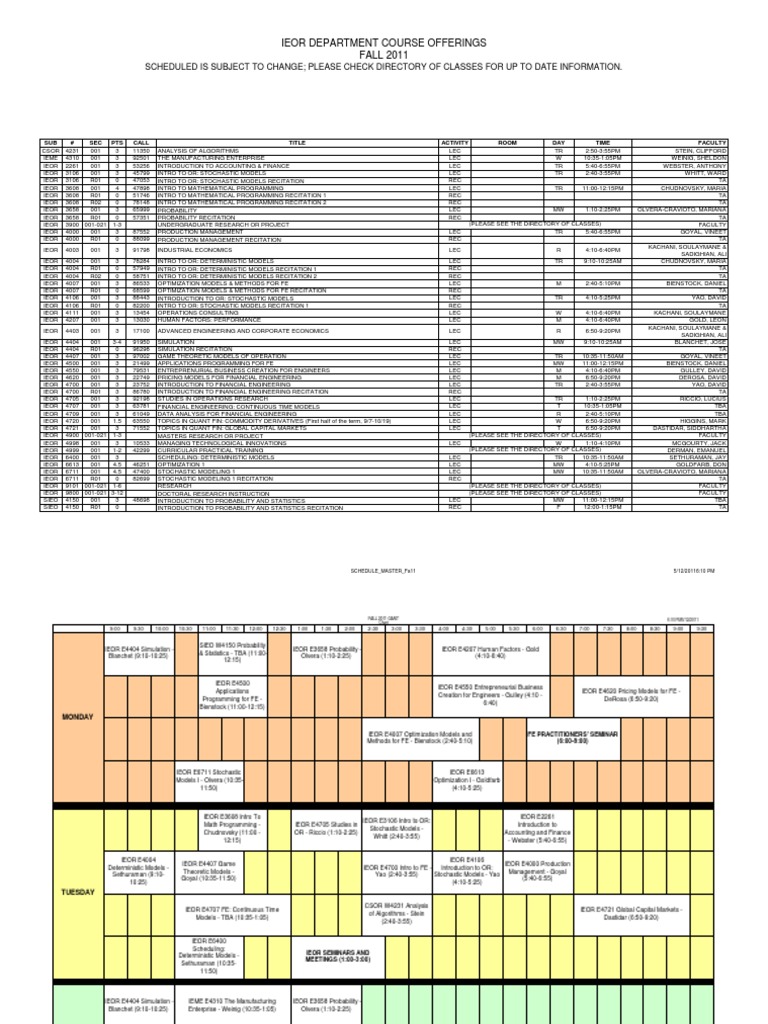 IEOR Fall 2011 Course Schedule | PDF | Computers | Technology & Engineering