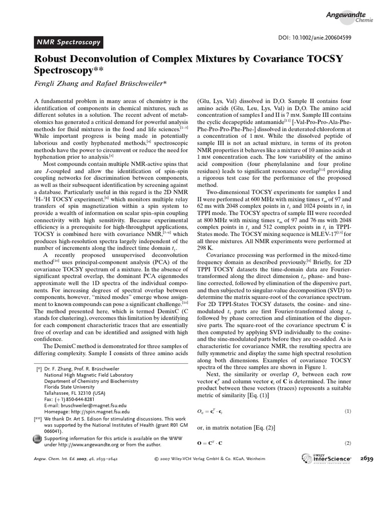 Robust Deconvolution of Complex Mixtures by Covariance TOCSY ...