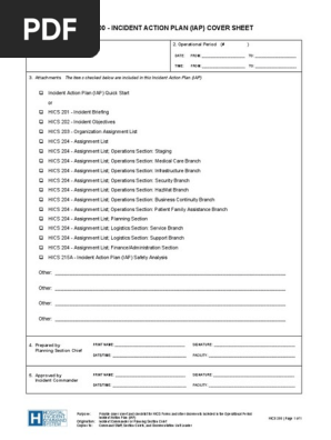 Hics 200-Incident Action Plan Iap Cover Sheet
