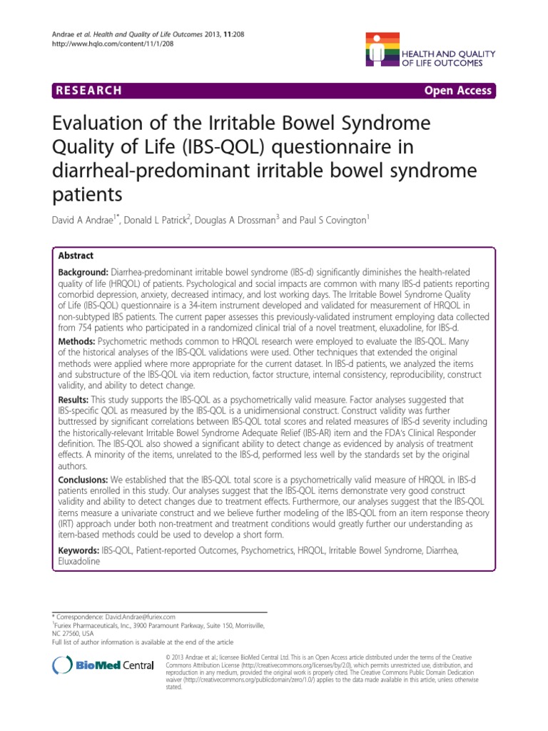 Evaluation of The Irritable Bowel Syndrome Quality of Life IBS-QOL ...