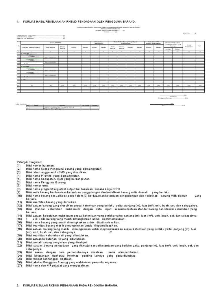 Format Usulan RKBMD Pengadaan Barang | PDF