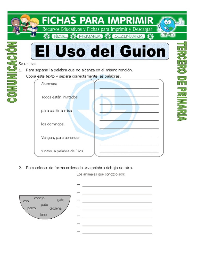 Ficha Uso Del Guion para Tercero de Primaria PDF
