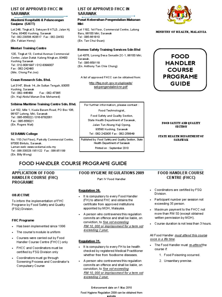 Food Handler Training Course Guide | Sarawak | Food Safety | Free 30