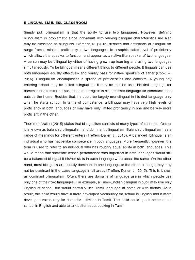 Bilingualism in Esl Classrooms | PDF | Second Language Acquisition ...