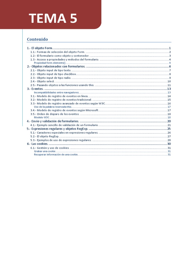 Gestión de Formularios y Eventos en JS | PDF | Script Java | Modelo de ...