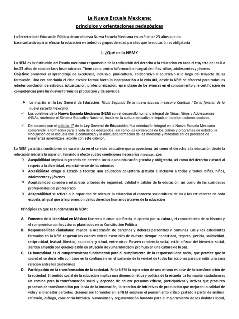 La Nueva Escuela Mexicana y Fines de La Educación | PDF | Aprendizaje ...