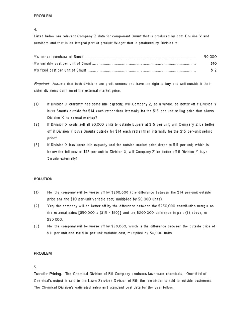 Transfer Pricing Problems and Solutions | PDF | Prices | Sales