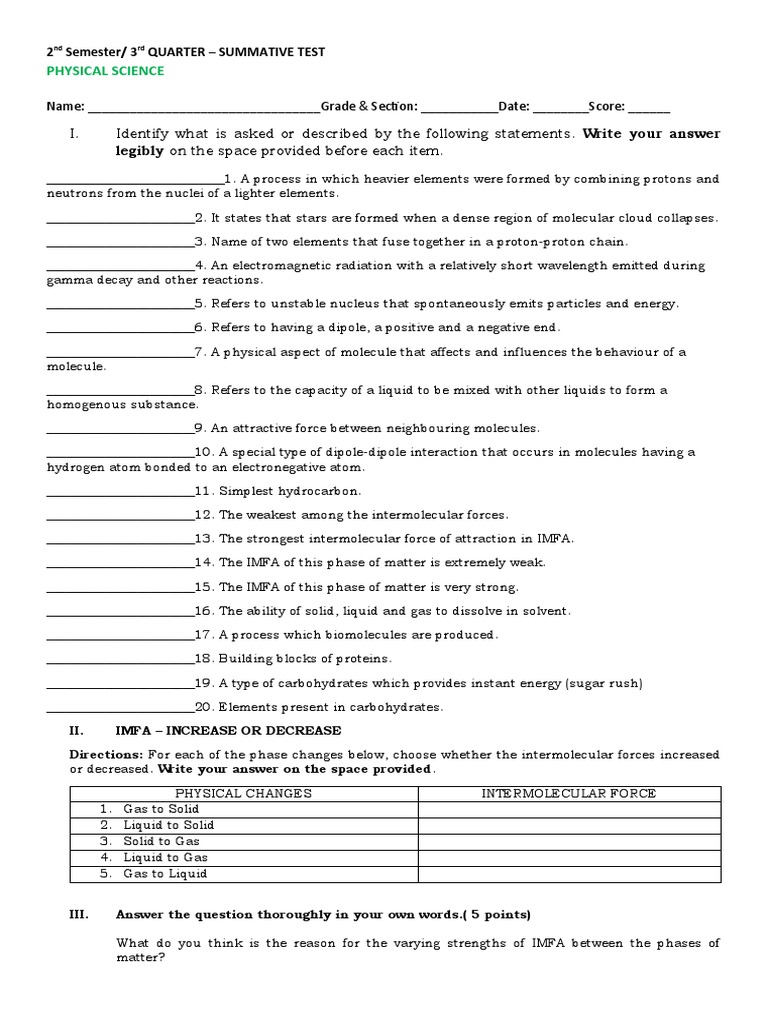 2ND Sem - Physical Science 3RD Quarter | PDF | Intermolecular Force ...
