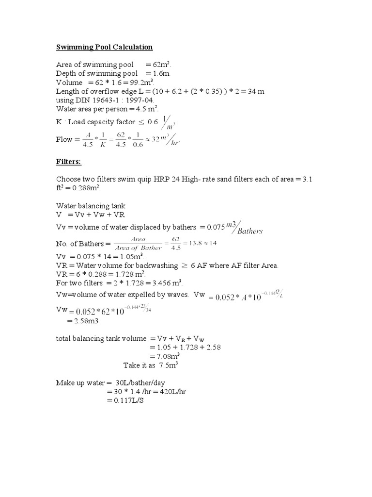 Swimming Pool Calculation PDF Swimming Pool Pump
