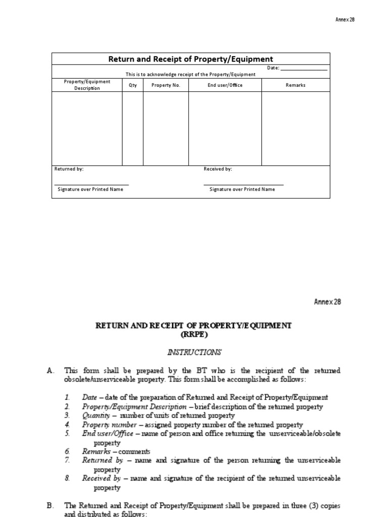 Property Return and Receipt Form | PDF