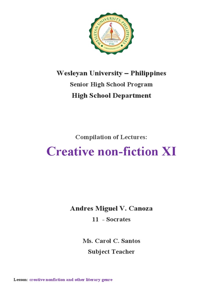 Creative Non Fiction Xi Wesleyan University Philippines High School