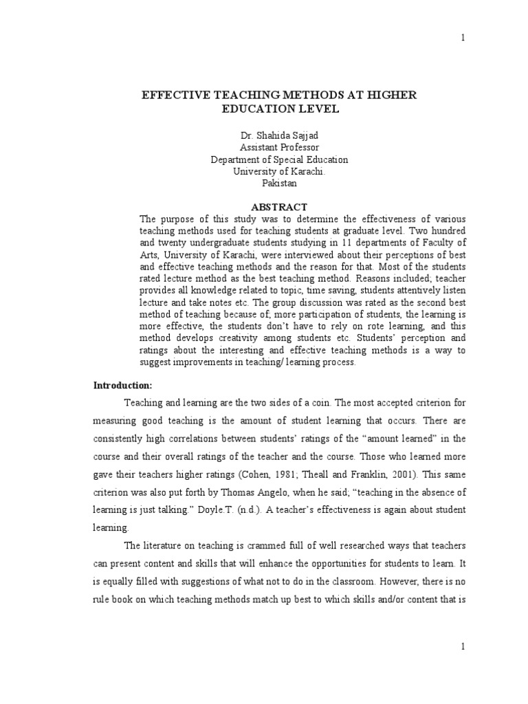 Effective Teaching in Higher Ed | PDF | Teaching Method | Lecture