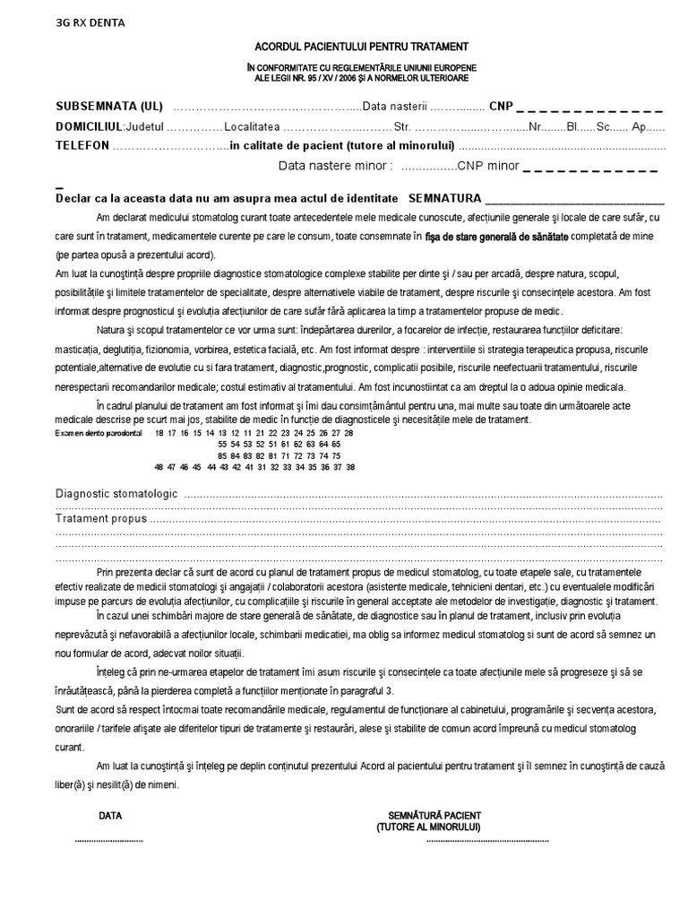Acordul Pacientului Tratament 3G | PDF