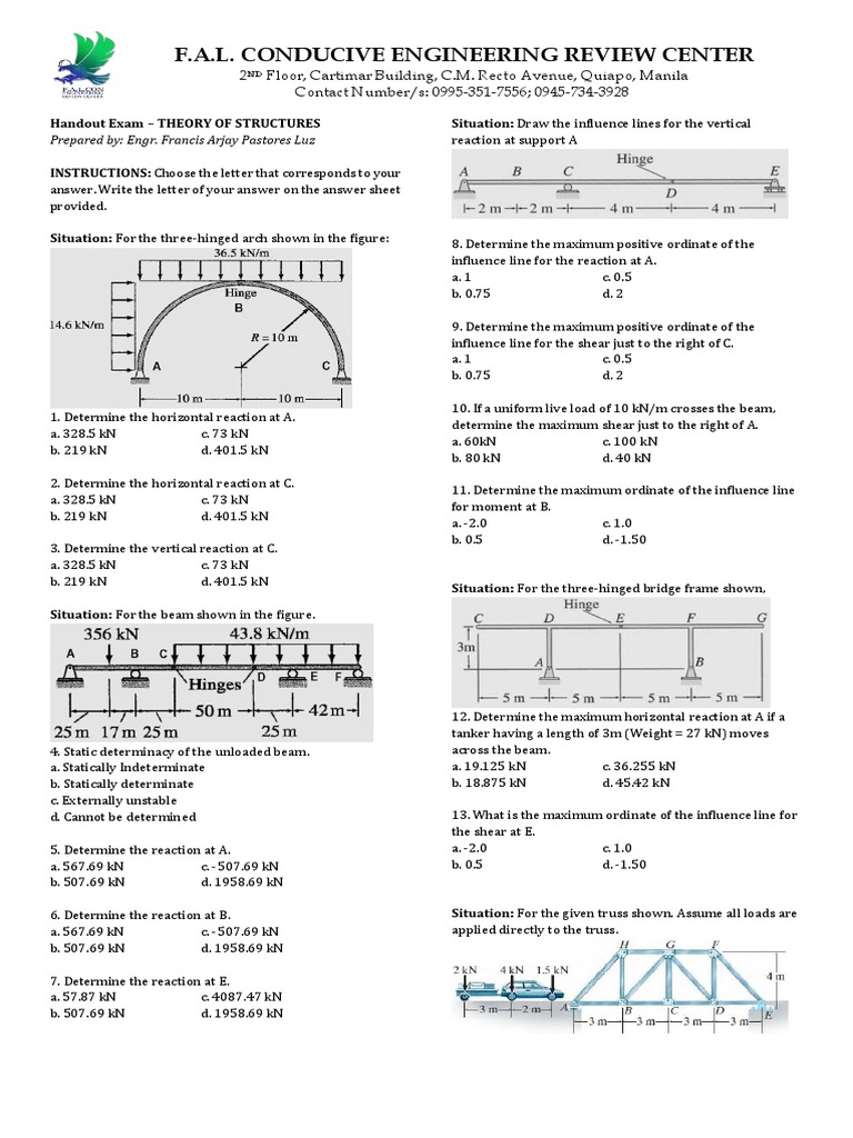 Theory of Structures Exam Handout | PDF | Truss | Beam (Structure)