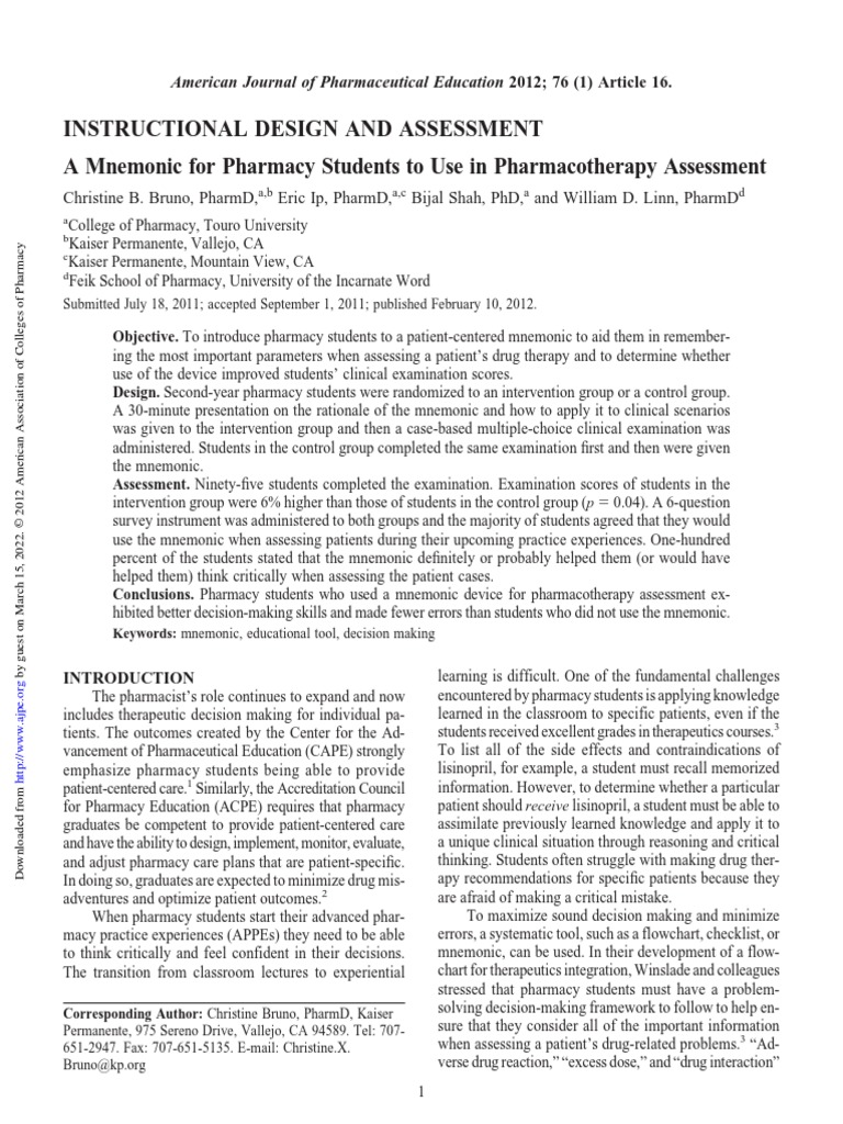 Pharmacy Mnemonic | PDF | Pharmacy | Chemistry