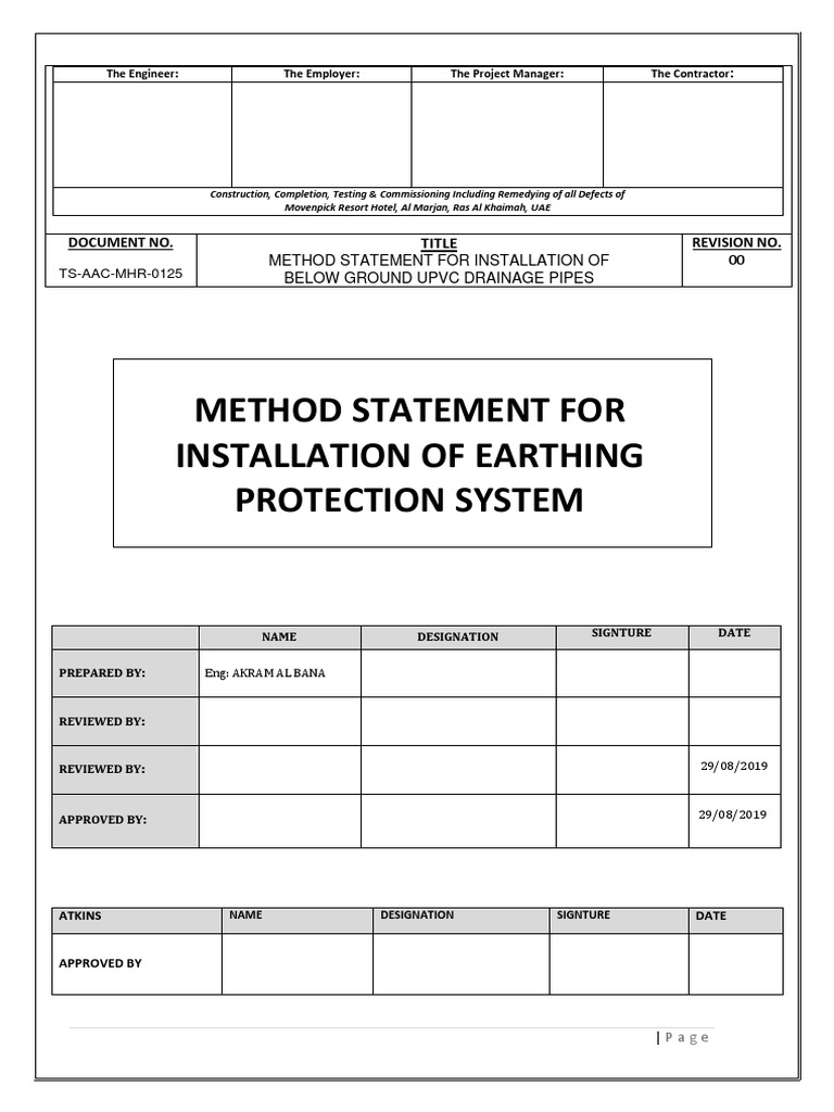 Earthing Protection System Method Statement | PDF | Occupational Safety ...