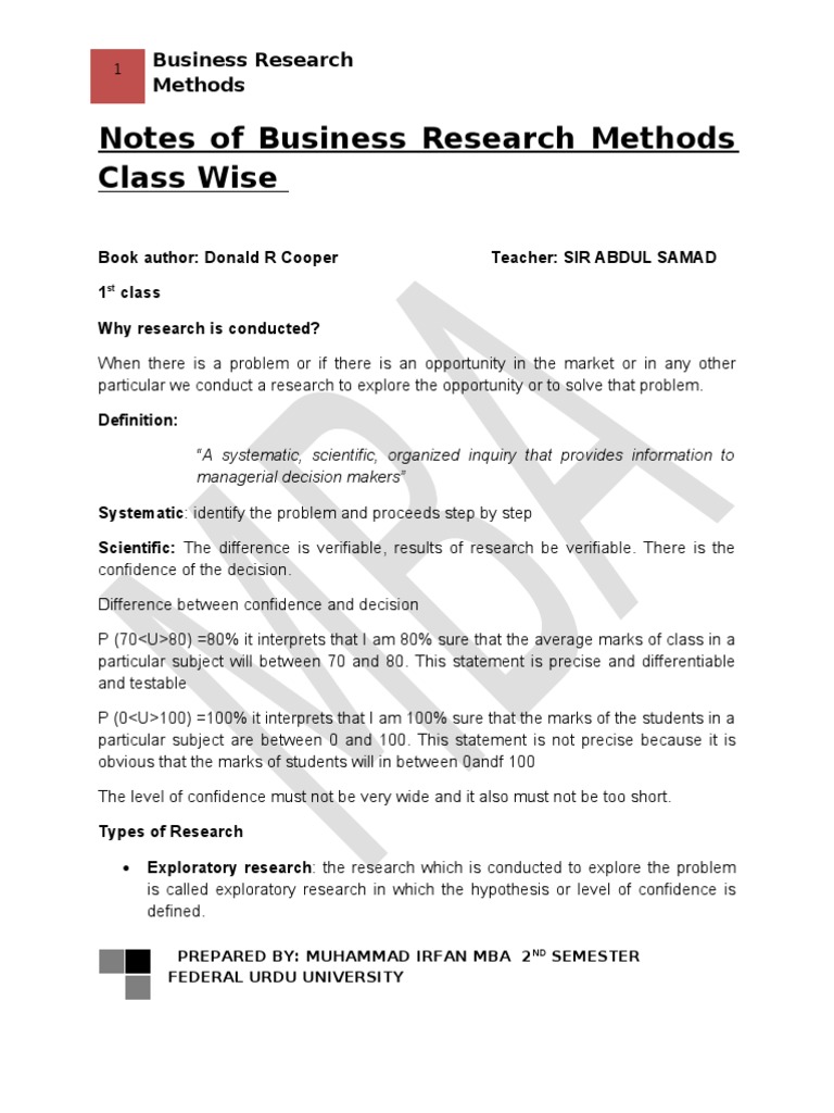 Notes of Business Research Methods Class Wise | PDF | Level Of ...