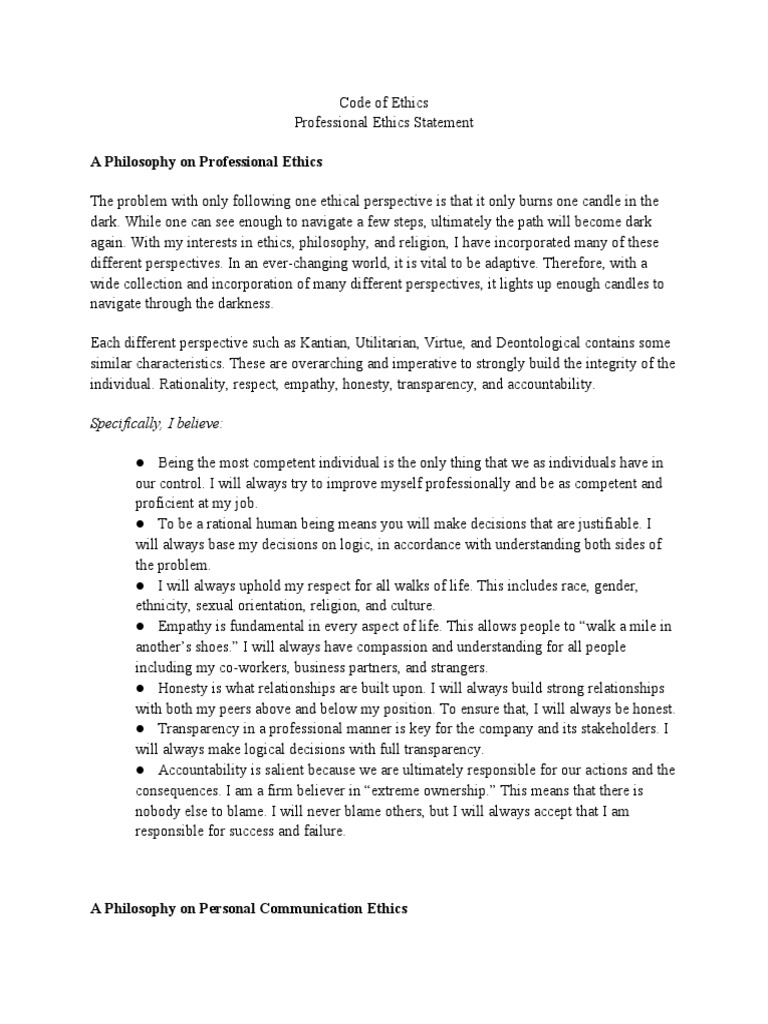 Code of Ethics Professional Ethics Statement | PDF | Objectivity ...