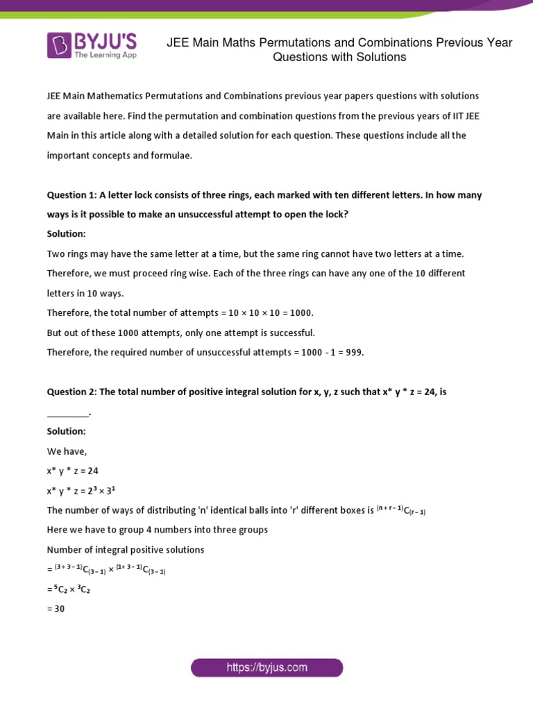 JEE Main Maths Permutations and Combinations Previous Year Questions