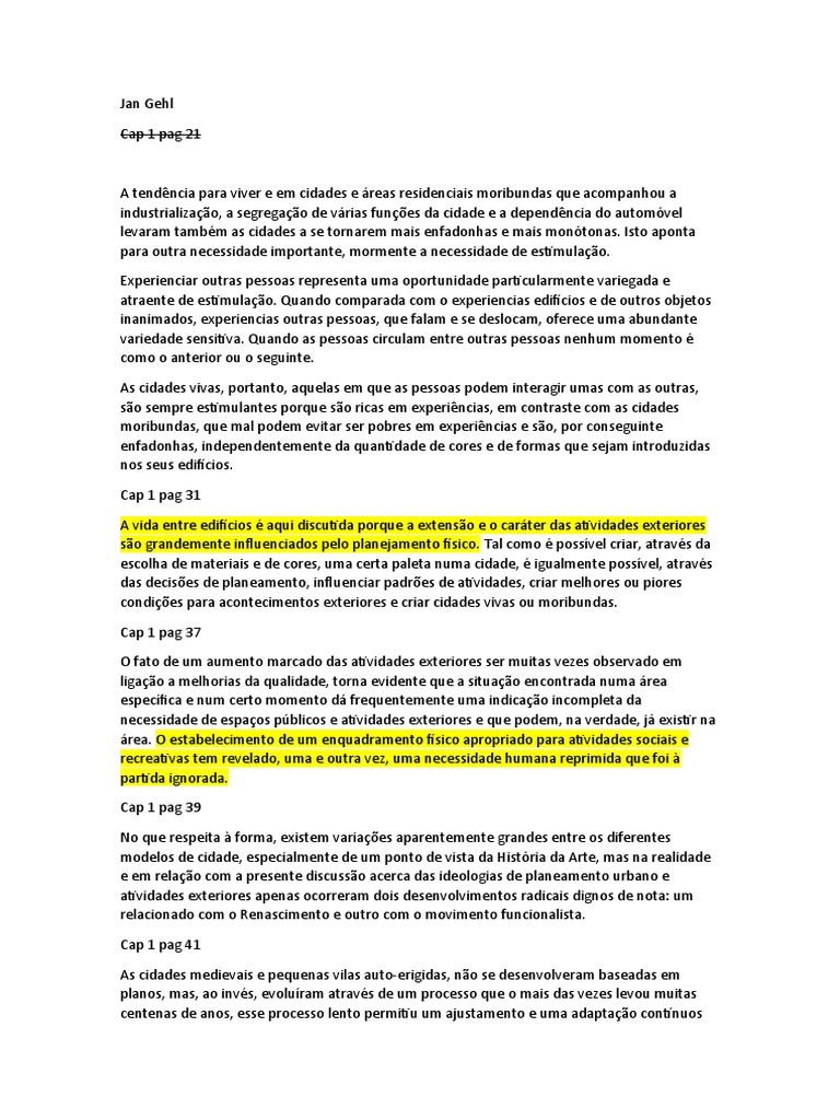 Jan Gehl - A Vida Entre Edifícios Cap 1 e 2 | PDF | Planejamento urbano ...