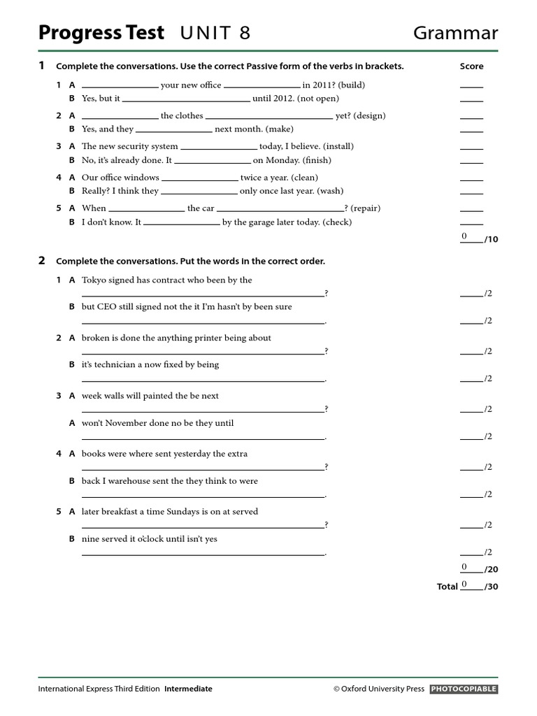 International Express Intermediate UNIT 8 Test | PDF