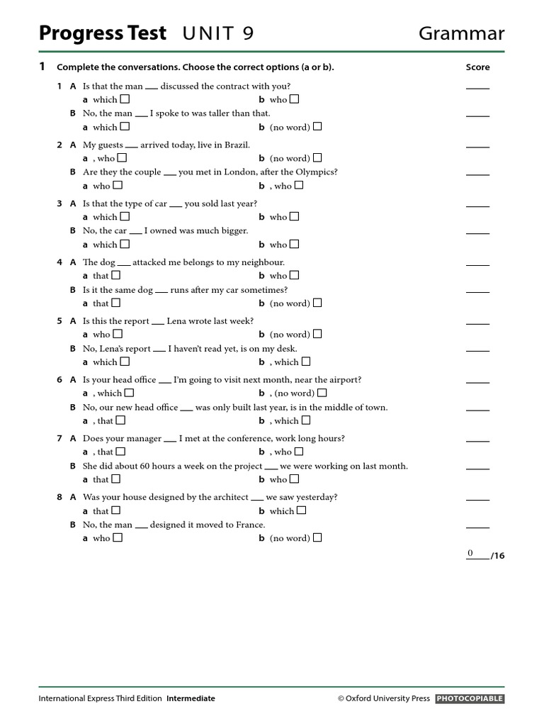 International Express Intermediate UNIT 9 Test | PDF | A Tale Of Two Cities