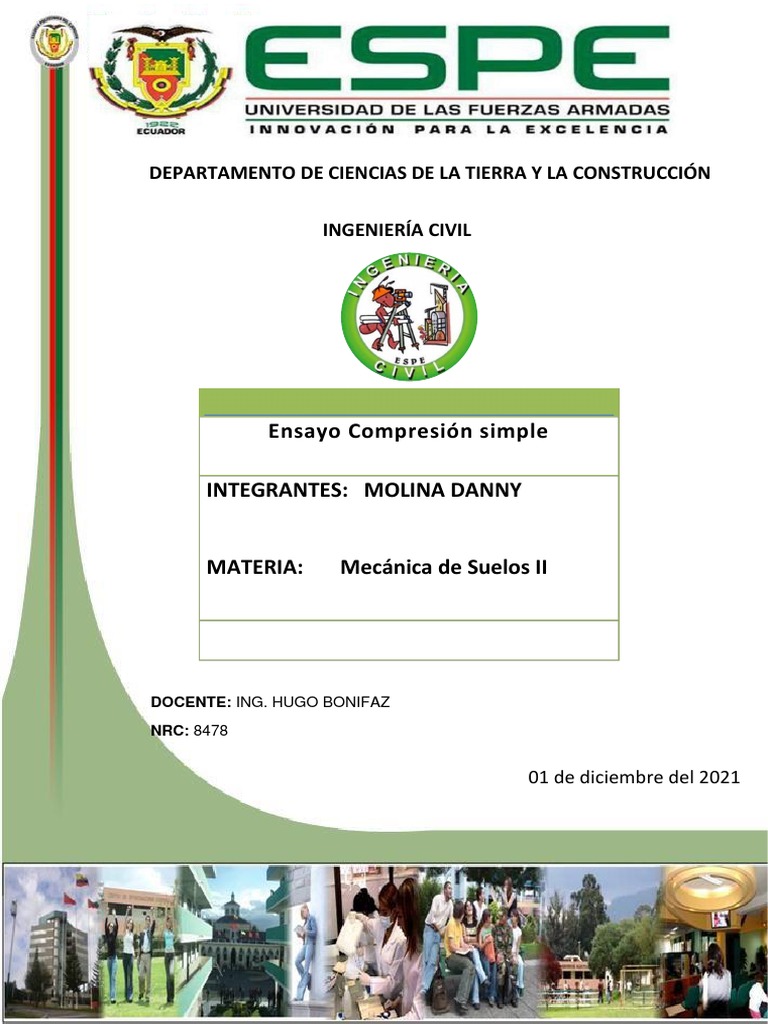 Informe Ensayo Compresión Simple en El Suelo - Molina - Danny | PDF ...